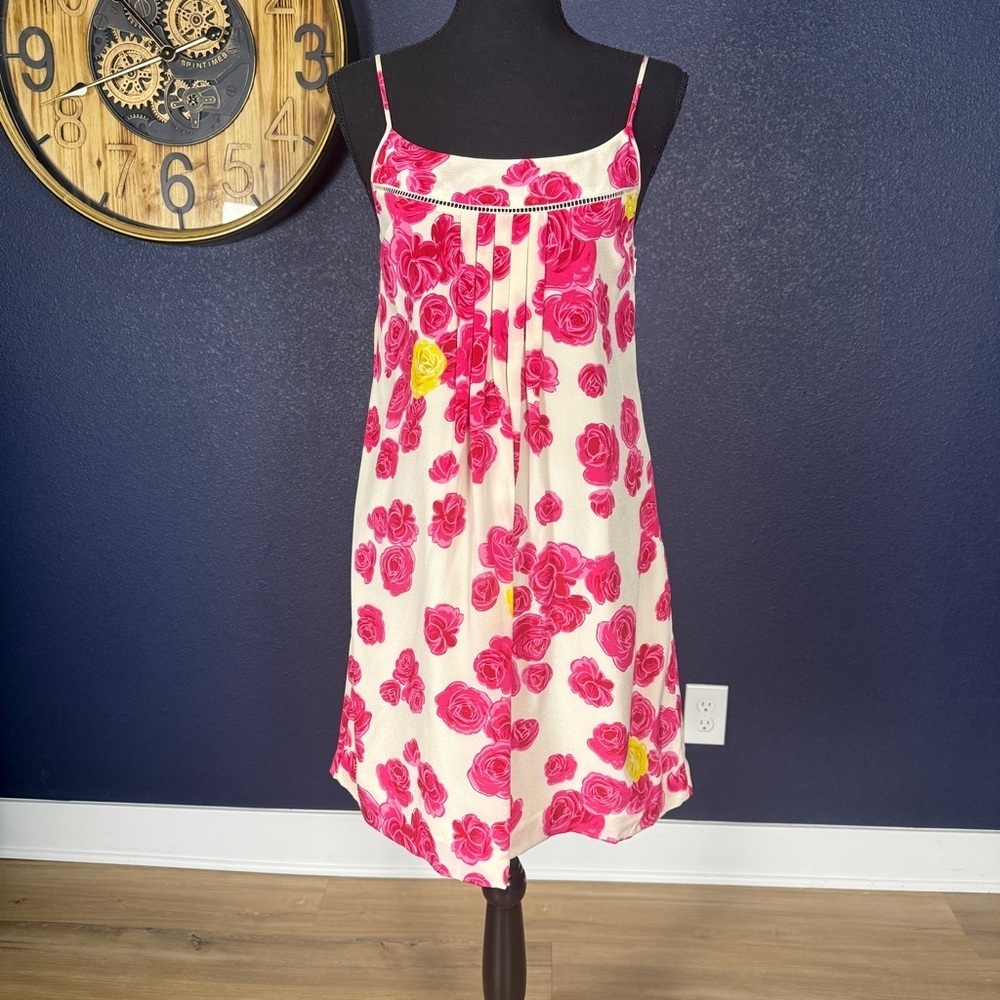 Moulinette Soeurs Anthropologie Pink & Yellow Floral Silk Mini Dress | Size 0